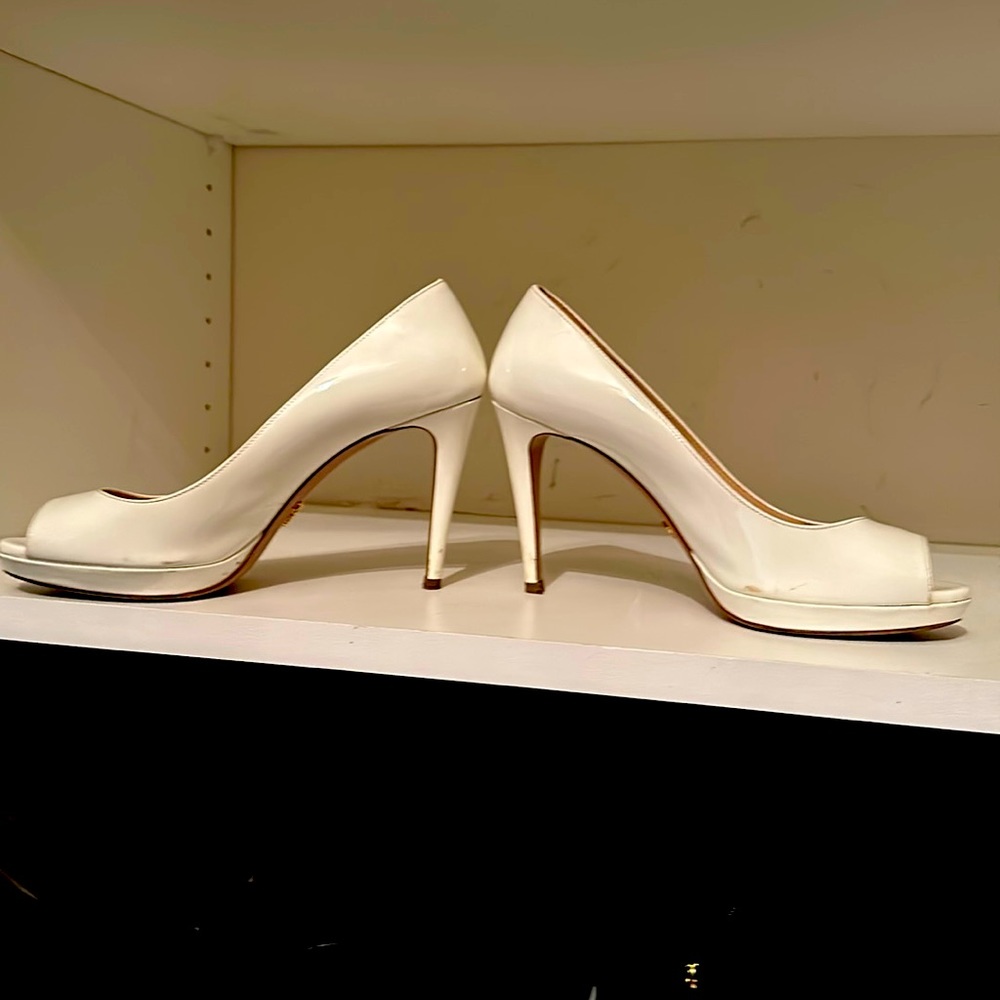 Authentic White Open Toe Pattern, Leather Platfor… - image 1